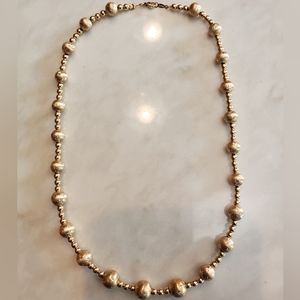 14K Gold Custom Finished Satin Etched and Beaded Necklace